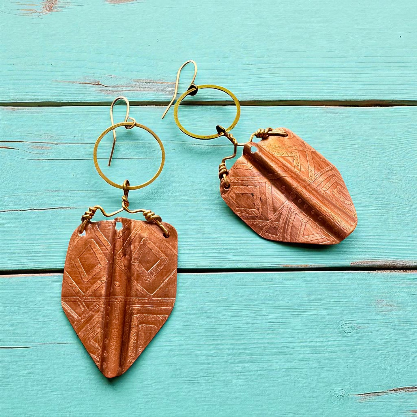 COPPER ETCHED GEOMETRIC EARRINGS - sample sale