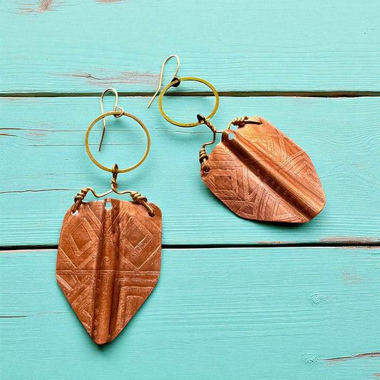 COPPER ETCHED GEOMETRIC EARRINGS - sample sale