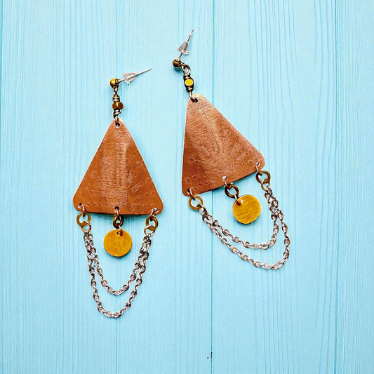 COPPER ETCHED SUN TRIANGLE EARRINGS - sample sale