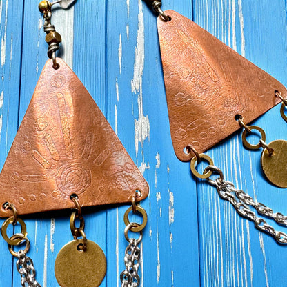 COPPER ETCHED SUN TRIANGLE EARRINGS - sample sale