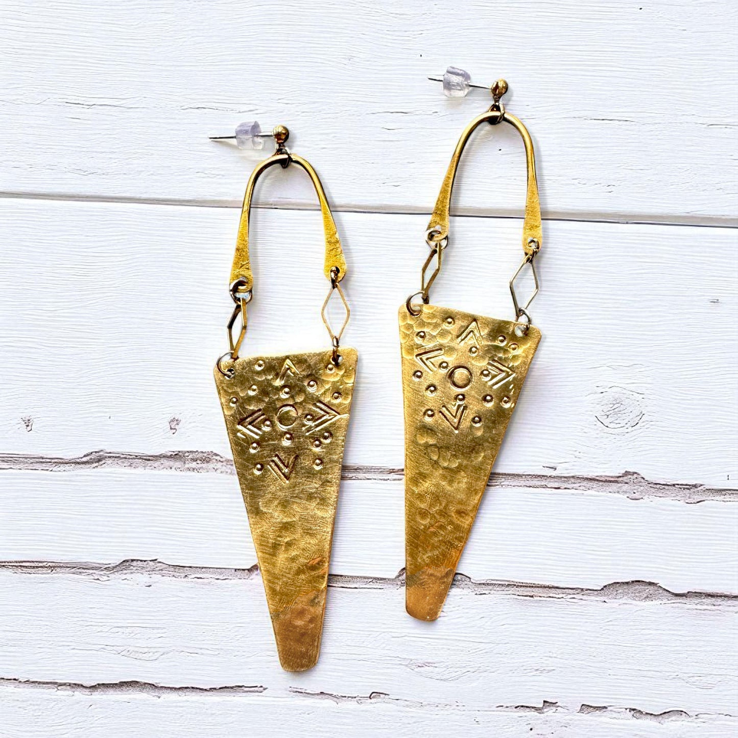 LARGE STAMPED TRIANGLE EARRINGS - sample sale