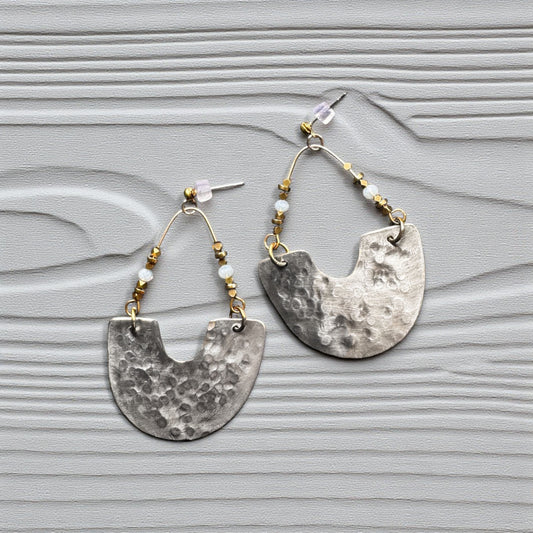 GEOMETRIC TEXTURED SILVER EARRINGS- end of season sale