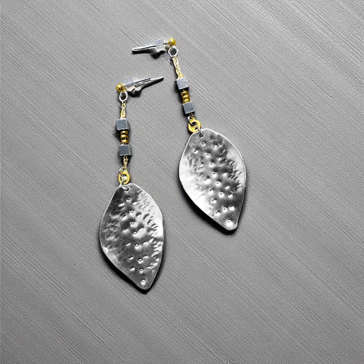 SILVER BEADED LEAF EARRINGS