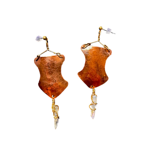 QUARTZ AND COPPER SHIELD EARRINGS - sample sale