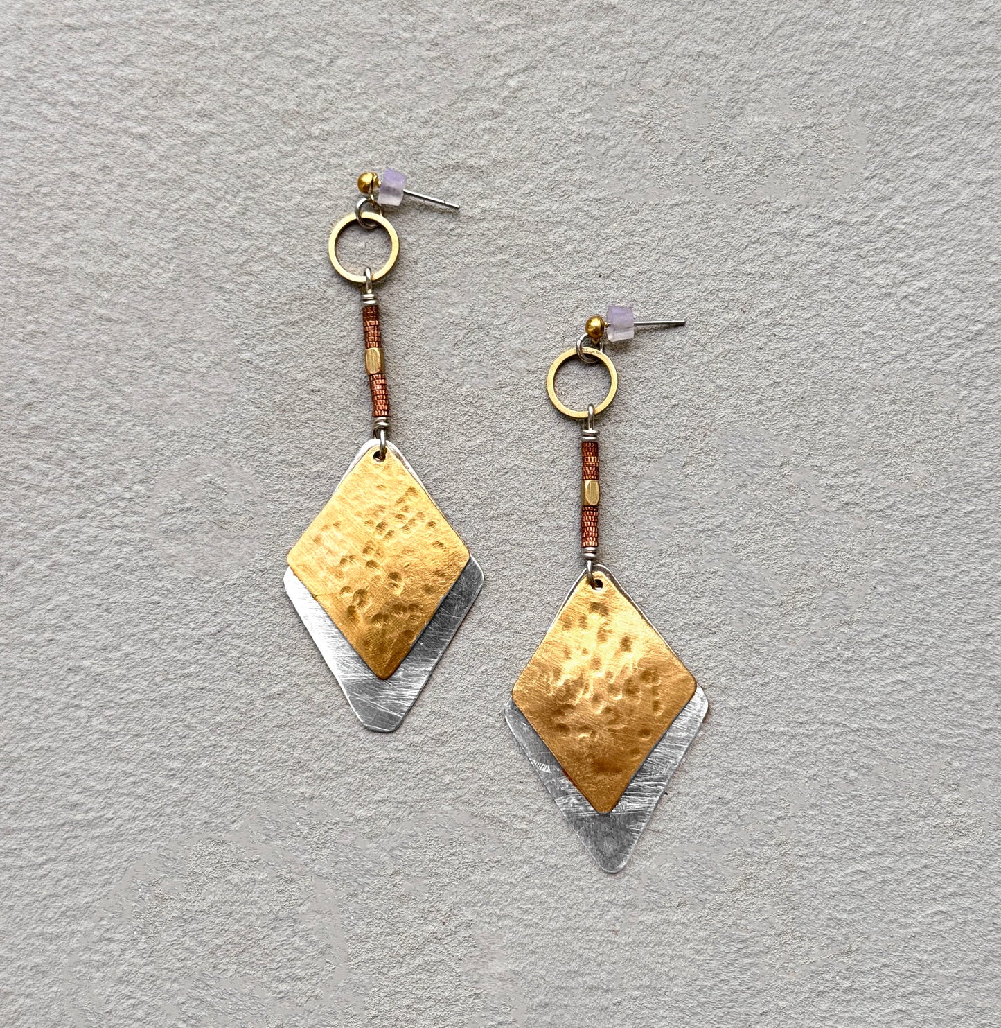 MIXED METAL RHOMBUS EARRINGS