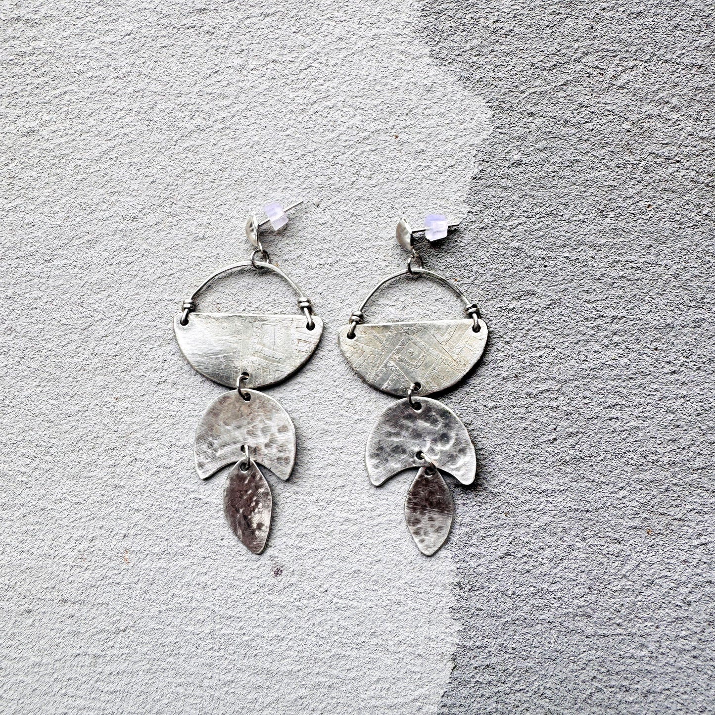 TEXTURED SILVER CRESCENT MOON EARRINGS