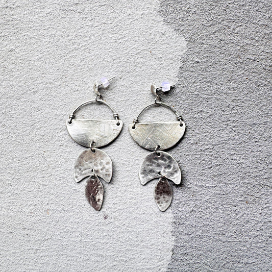 TEXTURED SILVER CRESCENT MOON EARRINGS