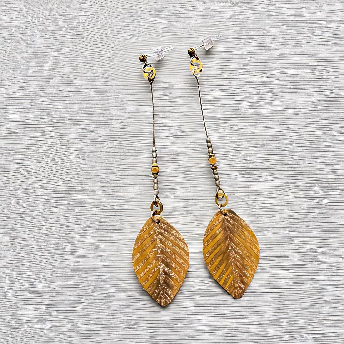 LONG ETCHED BRASS LEAF EARRINGS