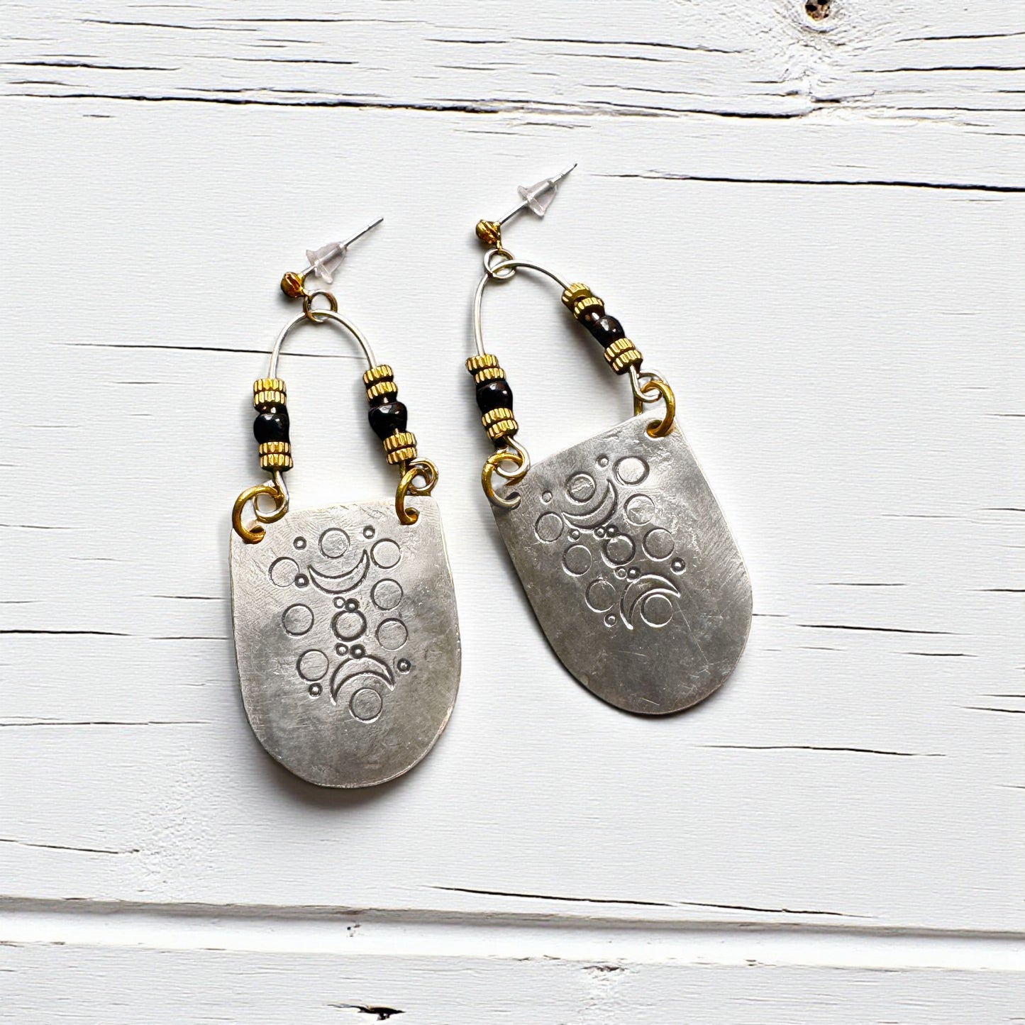 SILVER STAMPED MOON EARRINGS - end of season sale