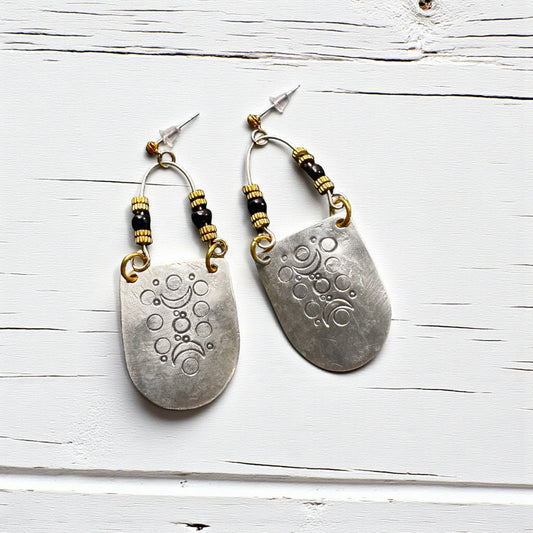 SILVER STAMPED MOON EARRINGS - end of season sale