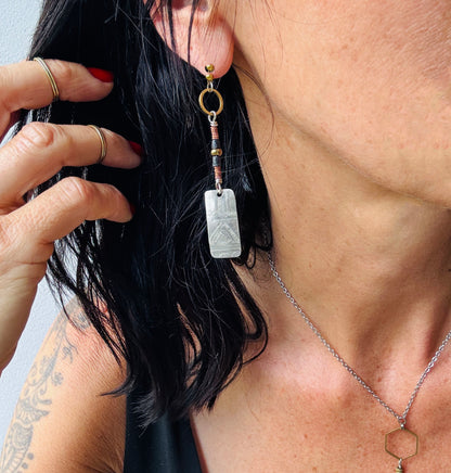 BEADED ETCHED SILVER EARRINGS - end of season sale