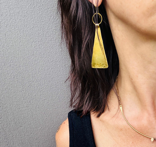 LARGE BRASS TRIANGLE EARRINGS - end of season sale