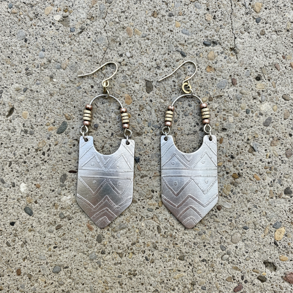 GEOMETRIC ETCHED SILVER EARRINGS