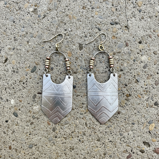 GEOMETRIC ETCHED SILVER EARRINGS