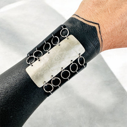ETCHED TRIBAL SILVER AND LEATHER BRACELET