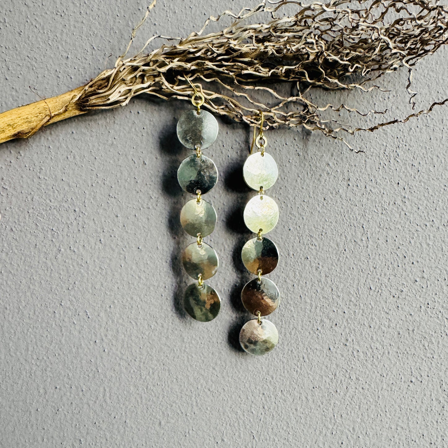 LONG SILVER CIRCLE EARRINGS