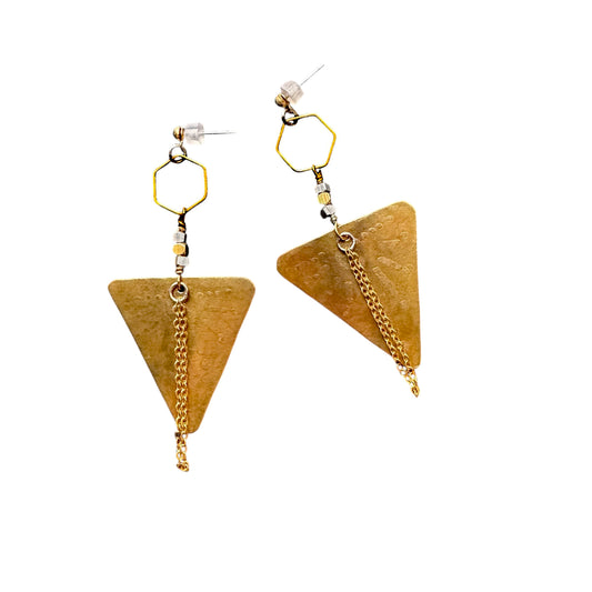 ETCHED BRASS TRIANGLE EARRINGS - sample sale