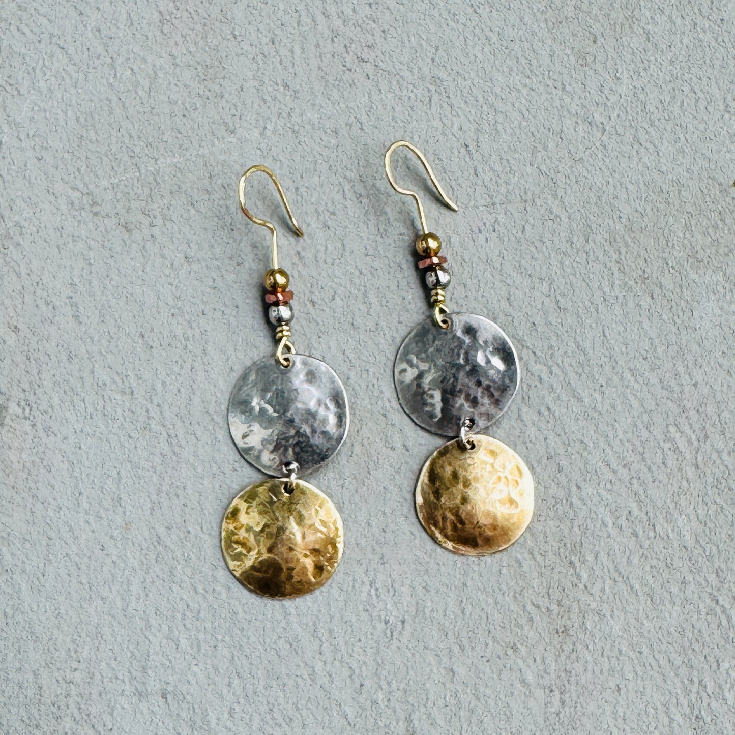 TEXTURED MIXED METAL CIRCLE EARRINGS