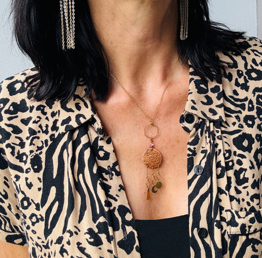 COPPER CIRCLE CHARM NECKLACE - end of season sale