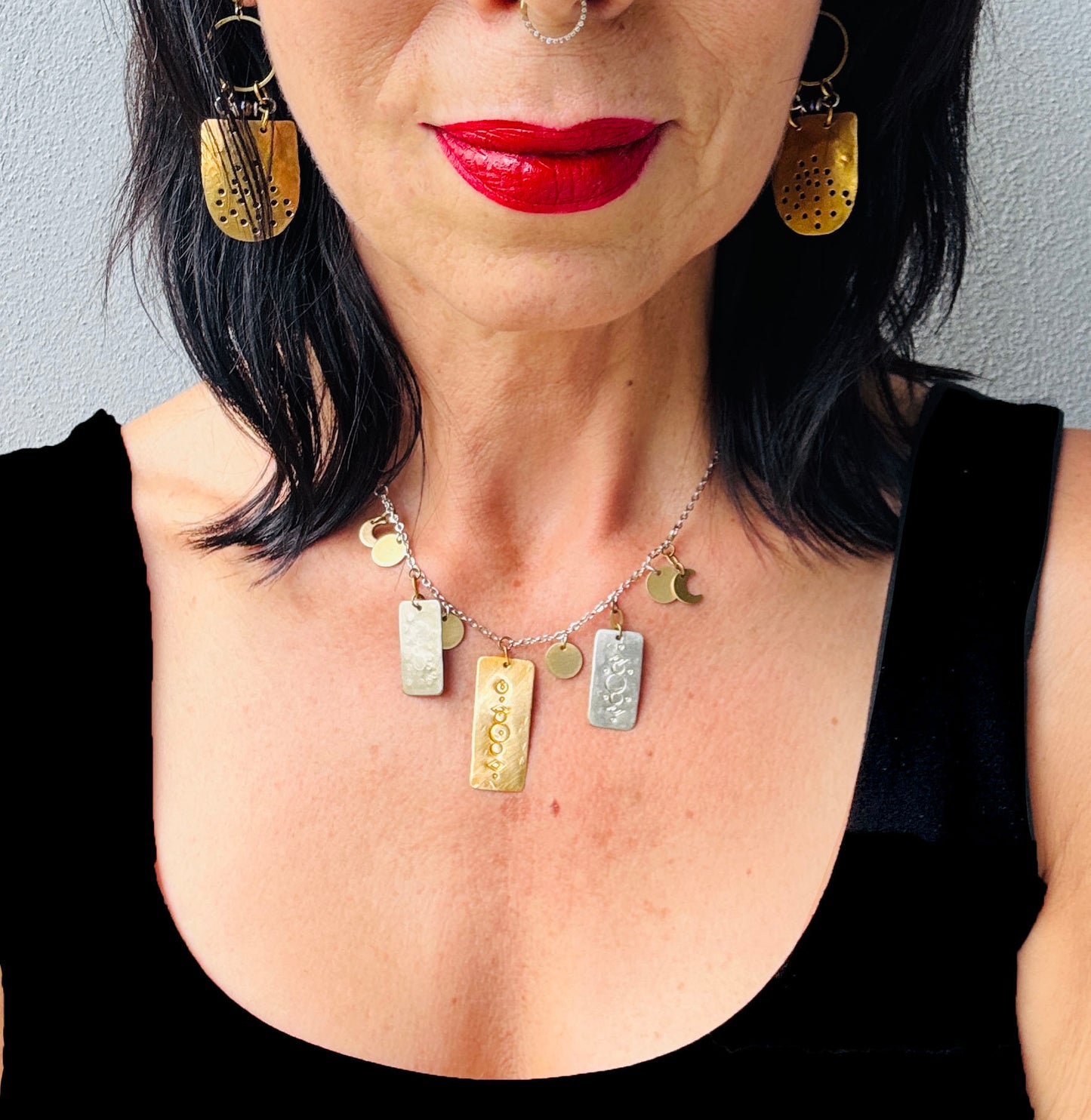 LUNAR STAMPED RECTANGLE NECKLACE  - end of season sale