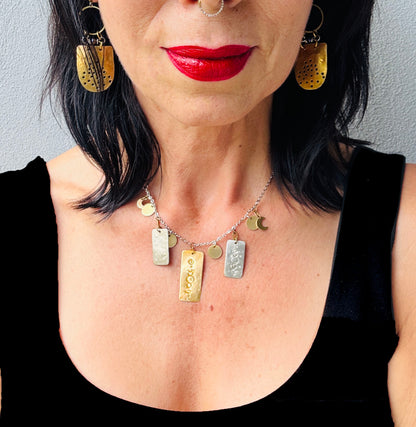 LUNAR STAMPED RECTANGLE NECKLACE  - end of season sale