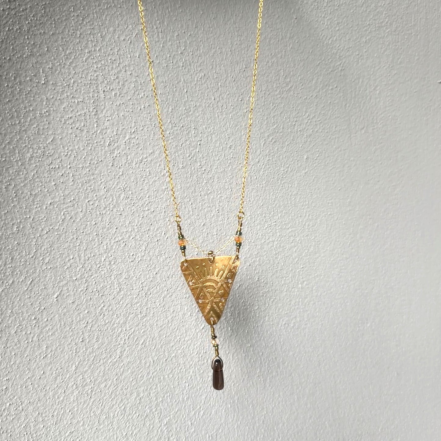 BRASS ETCHED SUN TRIANGLE NECKLACE - end of season sale