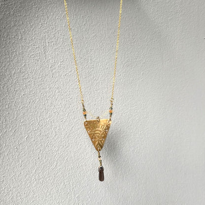 BRASS ETCHED SUN TRIANGLE NECKLACE - end of season sale