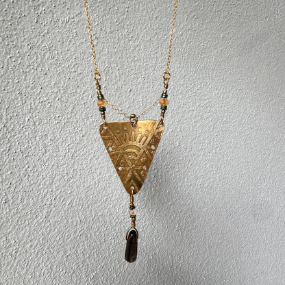 BRASS ETCHED SUN TRIANGLE NECKLACE - end of season sale
