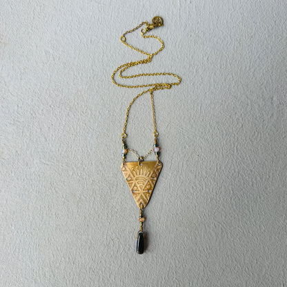 BRASS ETCHED SUN TRIANGLE NECKLACE - end of season sale