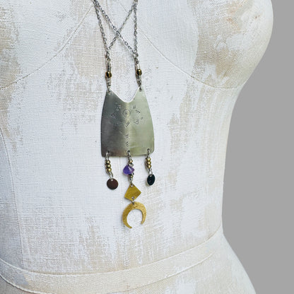 SILVER STAMPED SHIELD NECKLACE - end of season sale