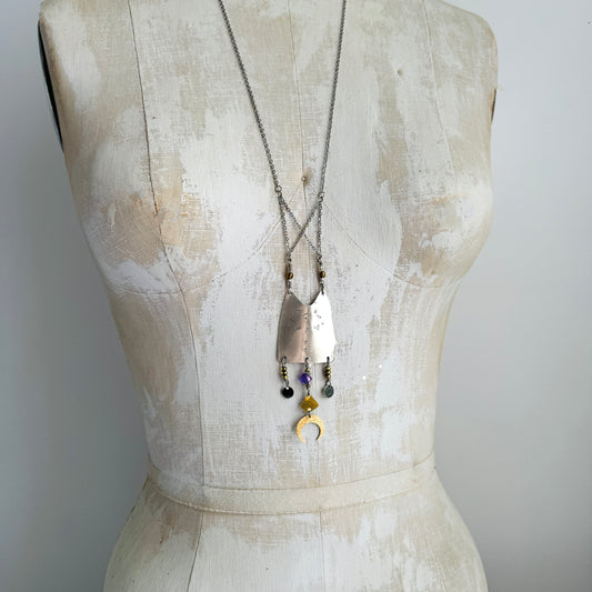 SILVER STAMPED SHIELD NECKLACE - end of season sale
