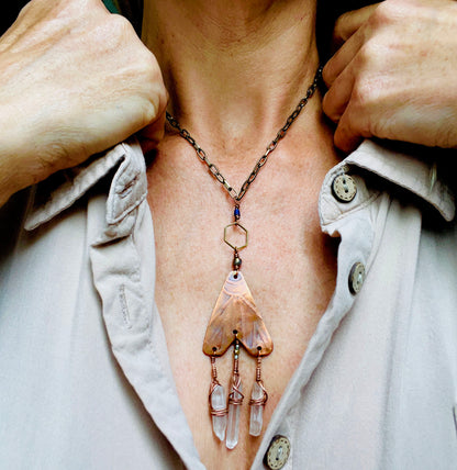 ETCHED GEOMETRIC COPPER + QUARTZ NECKLACE - end of season sale
