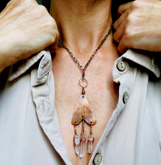 ETCHED GEOMETRIC COPPER + QUARTZ NECKLACE - end of season sale