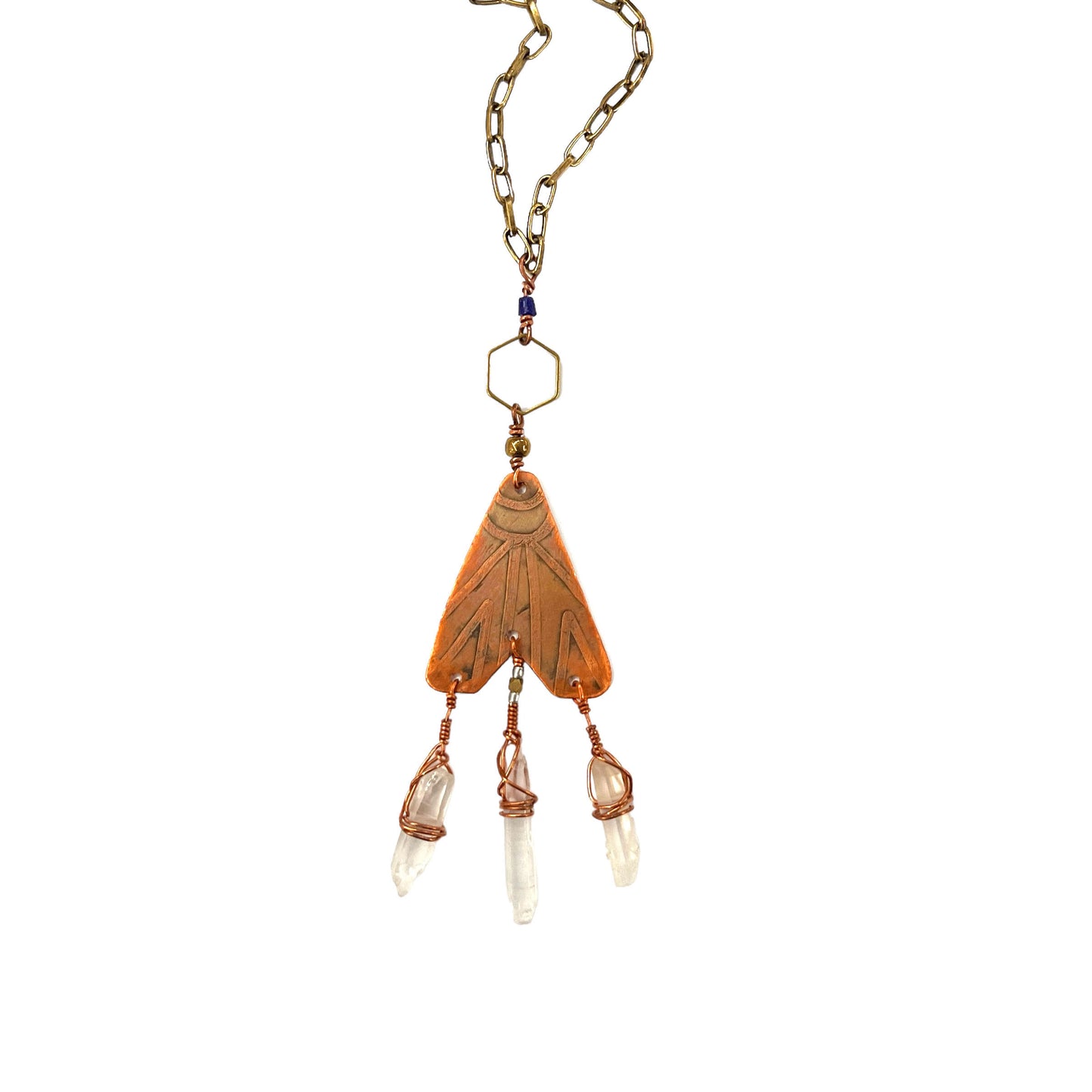 ETCHED GEOMETRIC COPPER + QUARTZ NECKLACE - end of season sale