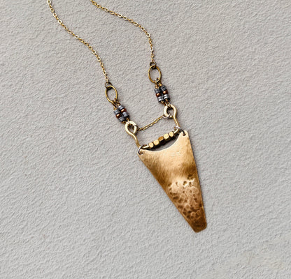 TEXTURED BRASS TRIANGLE NECKLACE