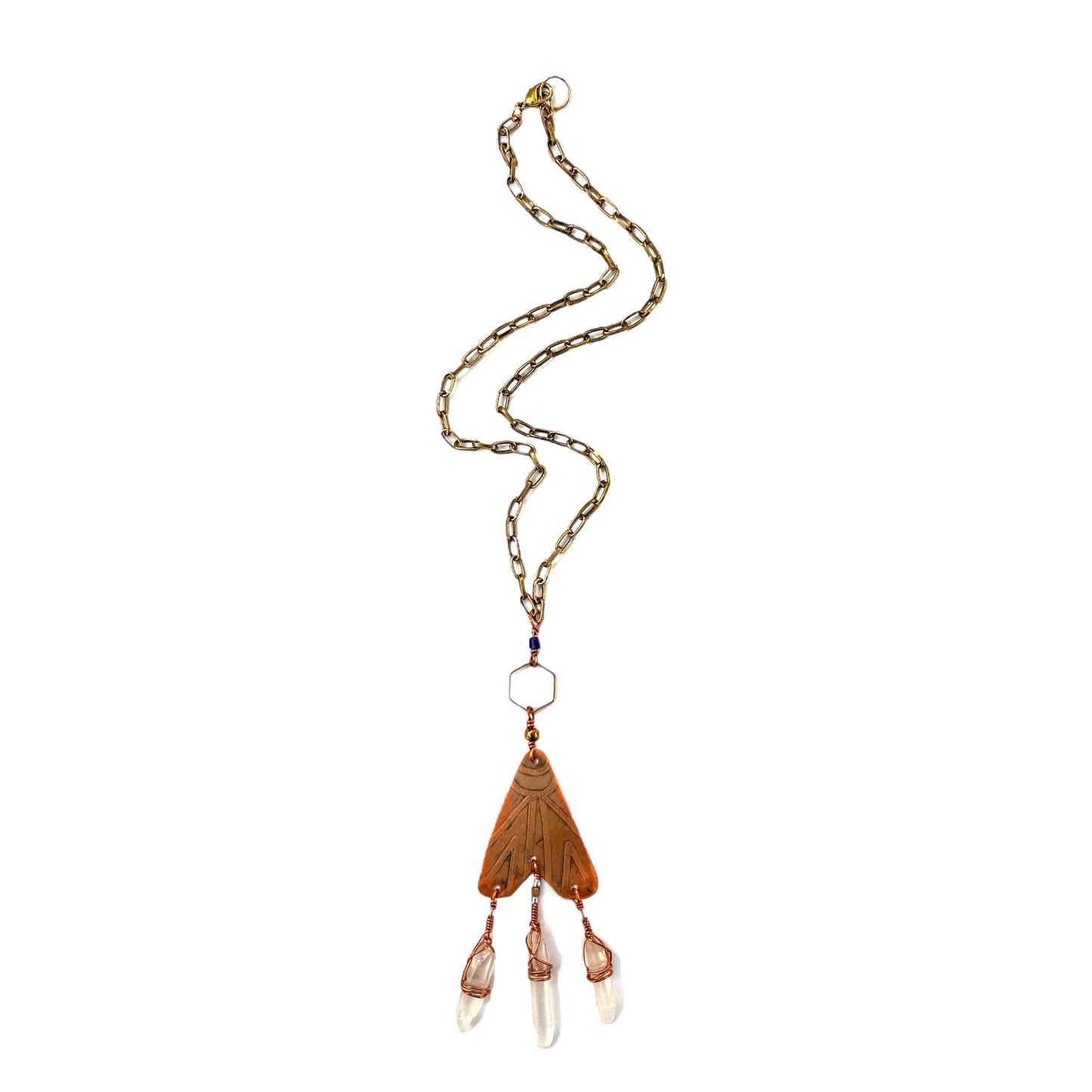 ETCHED GEOMETRIC COPPER + QUARTZ NECKLACE - end of season sale