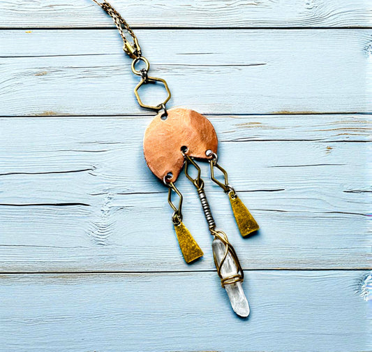 COPPER CRESCENT AND QUARTZ NECKLACE - end of season sale