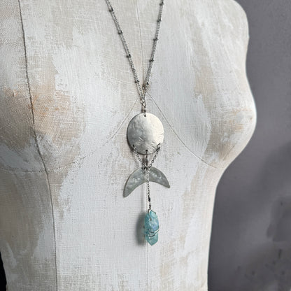 SILVER MOONS AND BLUE QUARTZ NECKLACE - end of season sale