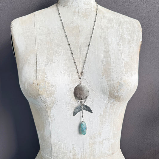 SILVER MOONS AND BLUE QUARTZ NECKLACE - end of season sale