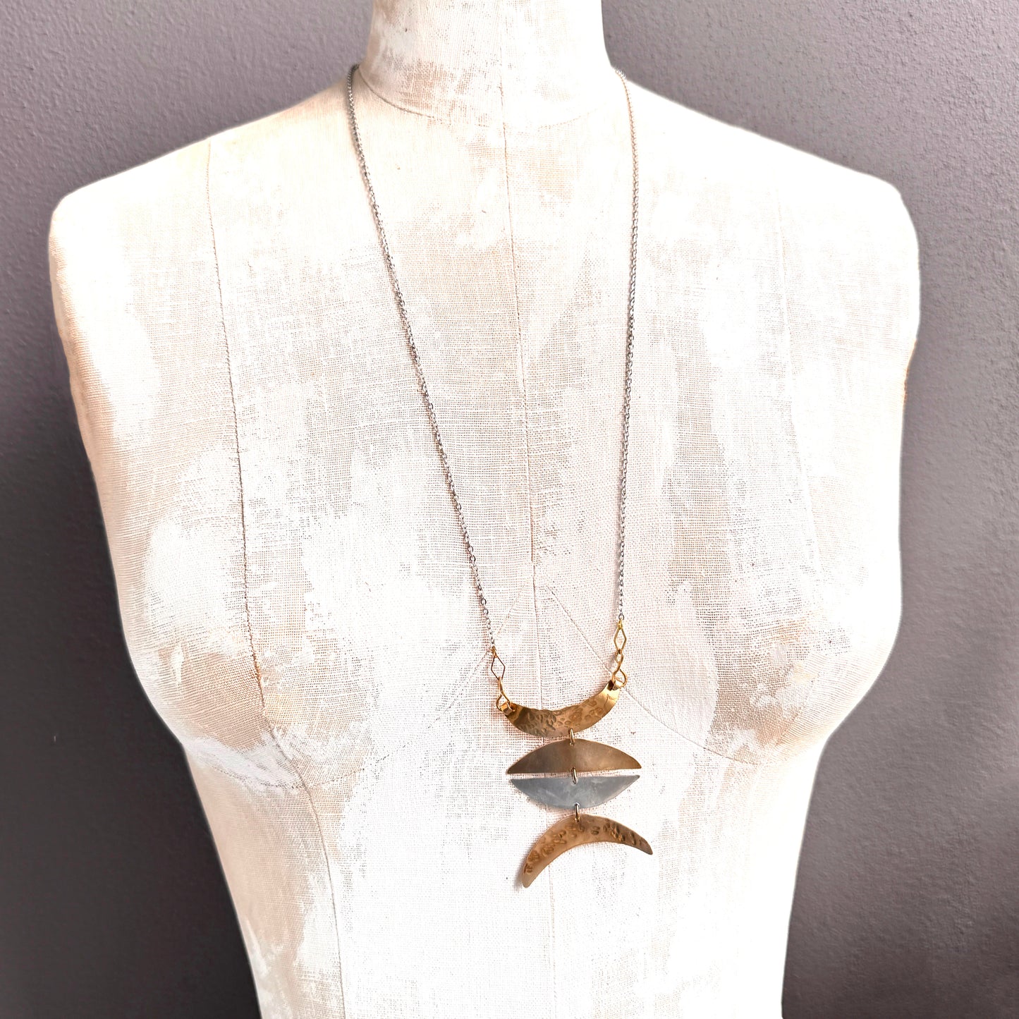 BOLD MIXED METAL MOONS NECKLACE