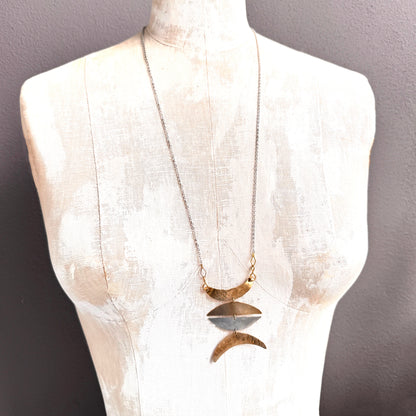 BOLD MIXED METAL MOONS NECKLACE