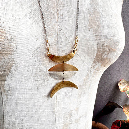 BOLD MIXED METAL MOONS NECKLACE