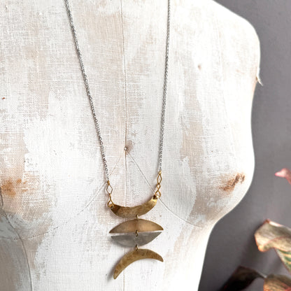 BOLD MIXED METAL MOONS NECKLACE
