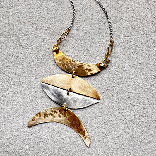 BOLD MIXED METAL MOONS NECKLACE