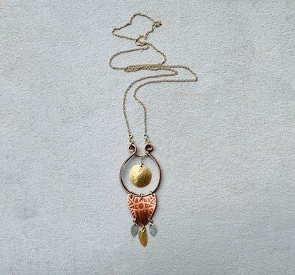 ETCHED COPPER MIXED METAL NECKLACE