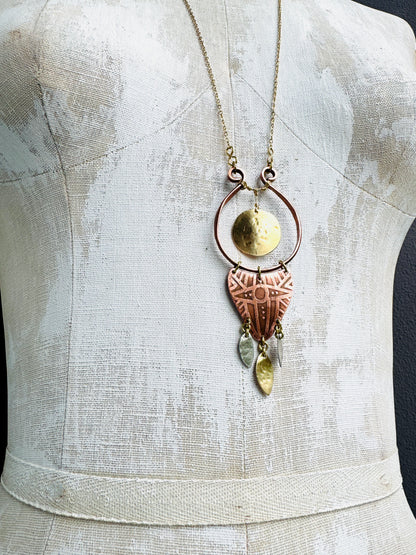 ETCHED COPPER MIXED METAL NECKLACE