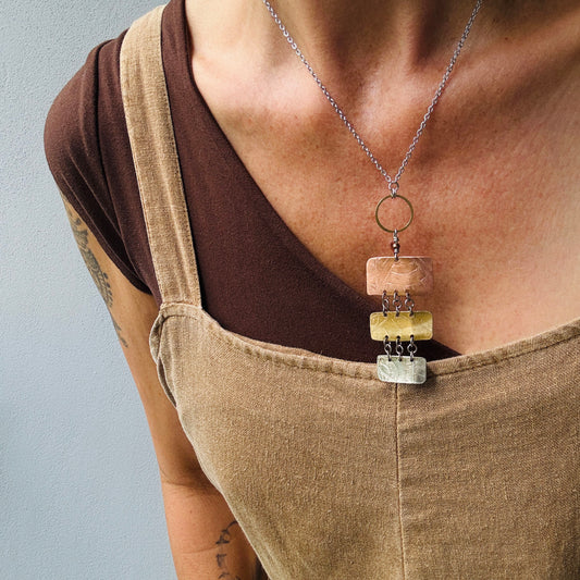 ETCHED MIXED METAL RECTANGLE NECKLACE - end of season sale