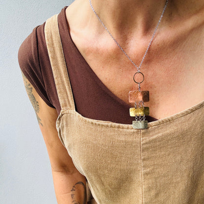 ETCHED MIXED METAL RECTANGLE NECKLACE - end of season sale