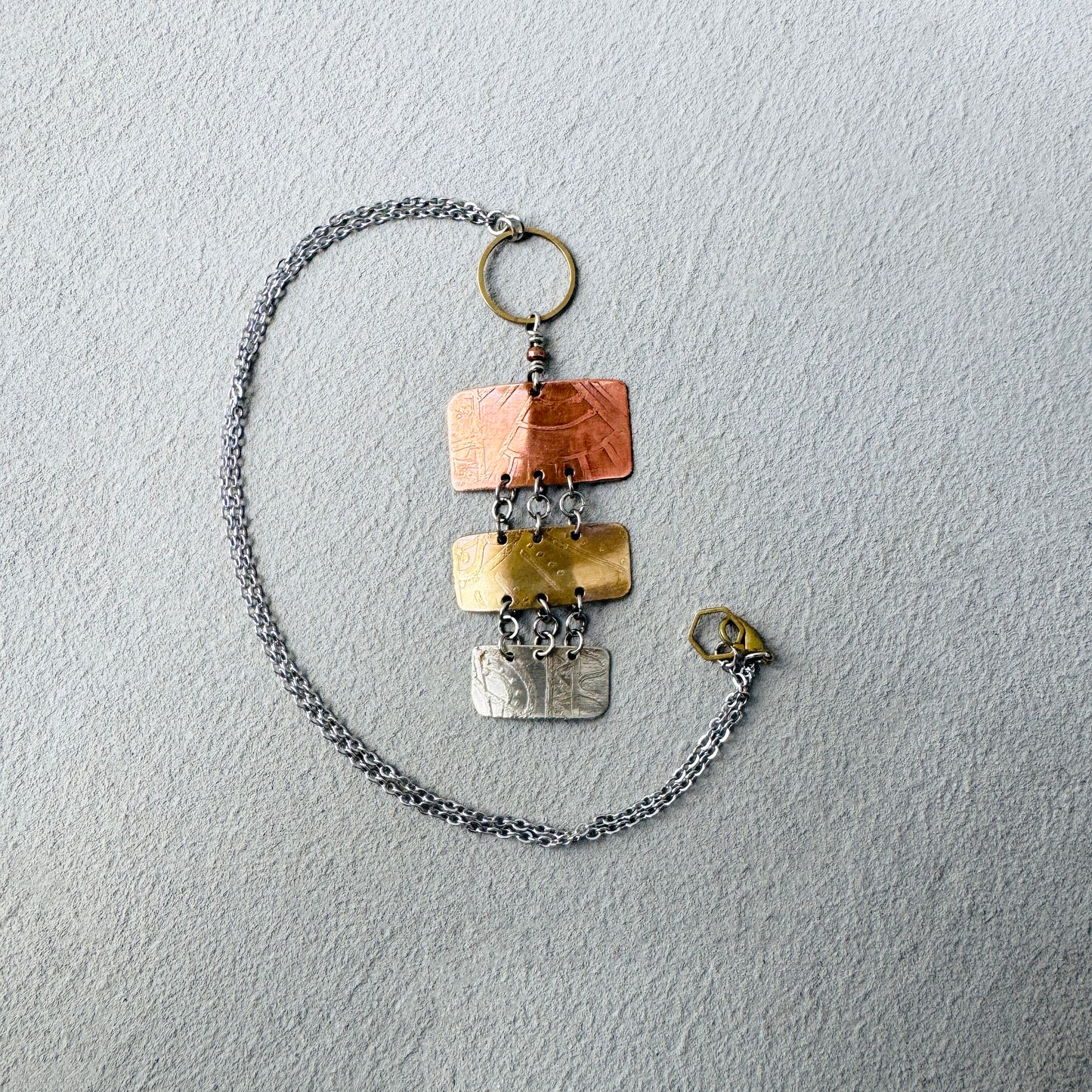 ETCHED MIXED METAL RECTANGLE NECKLACE - end of season sale