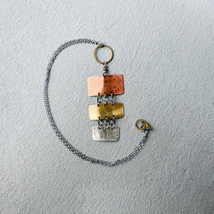 ETCHED MIXED METAL RECTANGLE NECKLACE - end of season sale